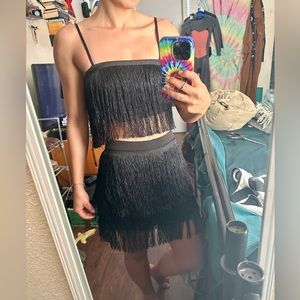 Black Fringe/Tassle Crop Top & Skirt Set
